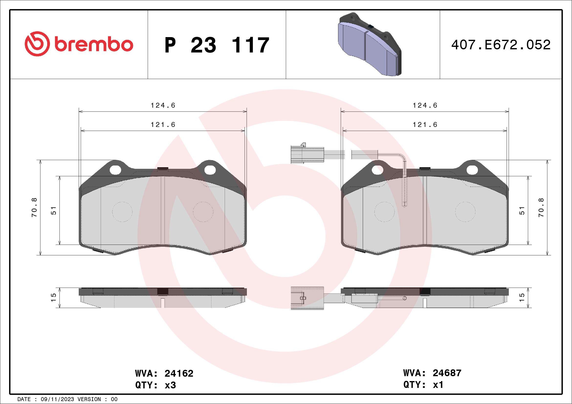 A.B.S. P 23 117 BREMBO Bremsbelagsatz, Scheibenbremse